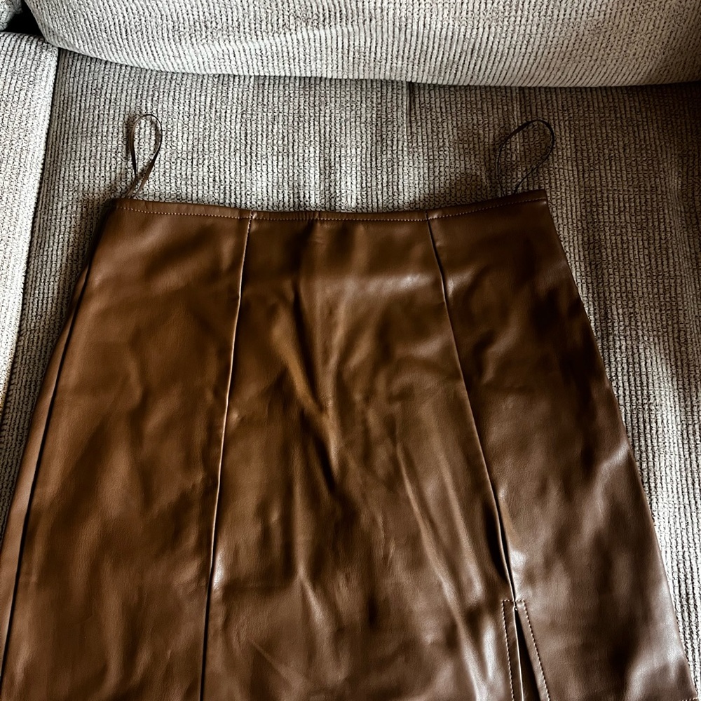 Lena Brown Pencil Skirt Knee-length with Slit for Work